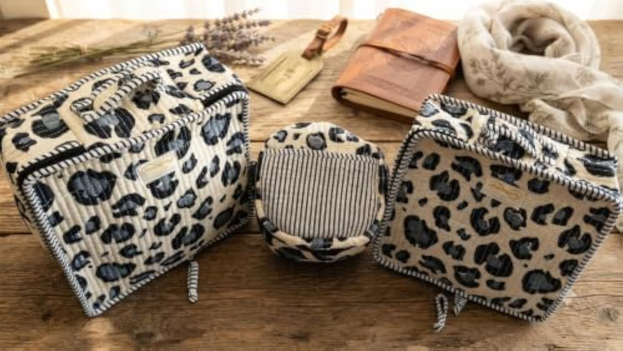 Travel Organizer Packing Cubes Set of 3, Cream Panther